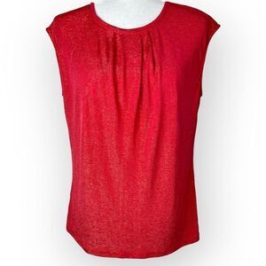 Liz Claiborne Career Gathered Neck Metallic Sleeveless Blouse (Red) - Medium